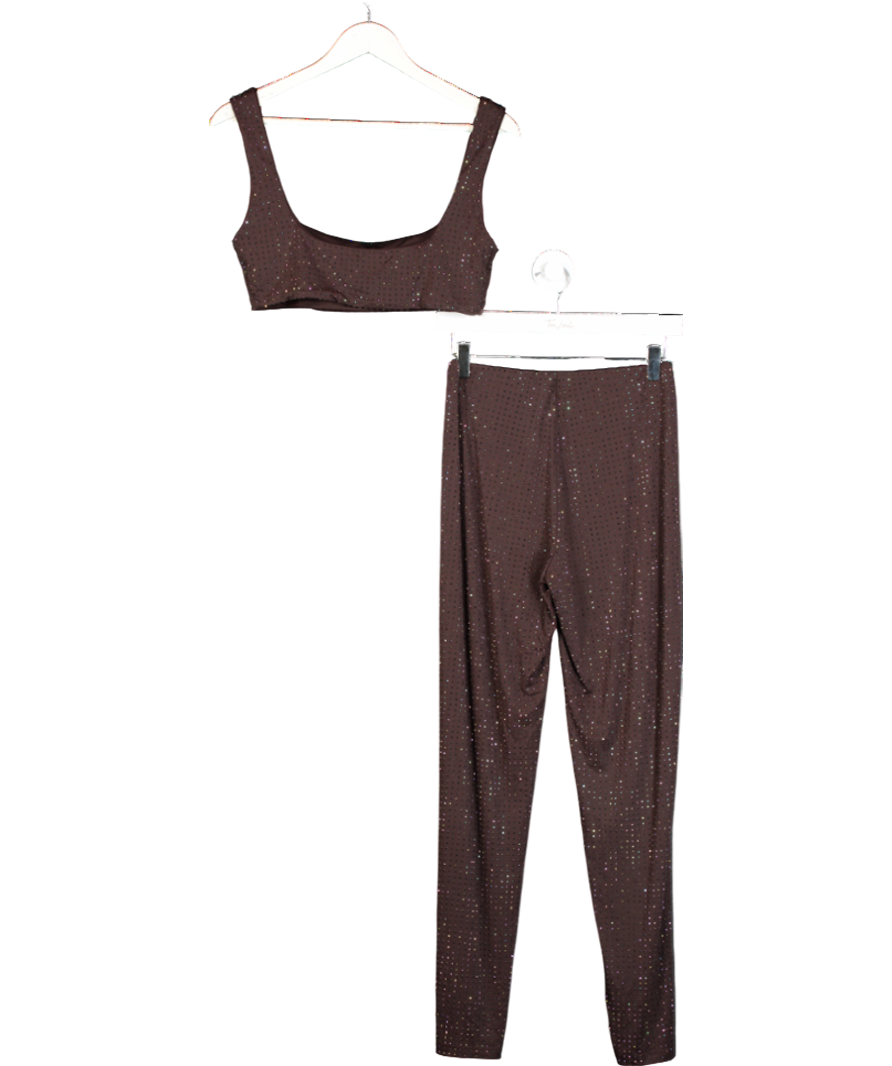 White Fox Brown Running Late Embellished Crop Chocolate & Leggings UK L