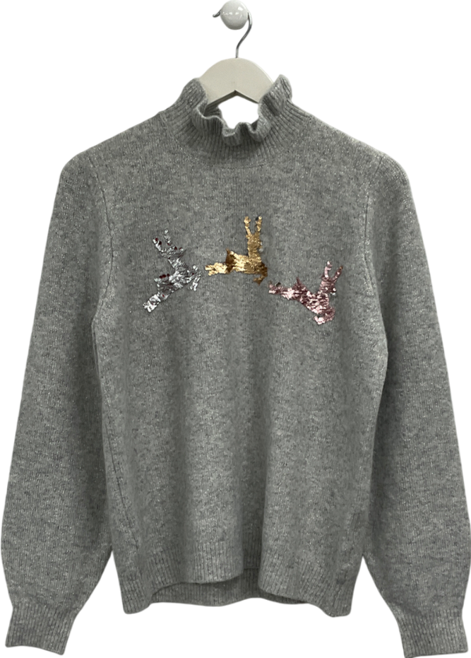 Next Embellished Grey Knit Jumper With Reindeer Sequins UK M