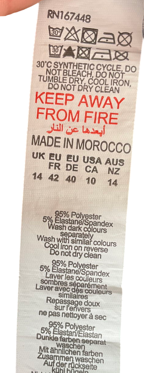 PrettyLittleThing White Black Swirl Print Woven Elasticated Waist Wide Leg Trousers UK 14