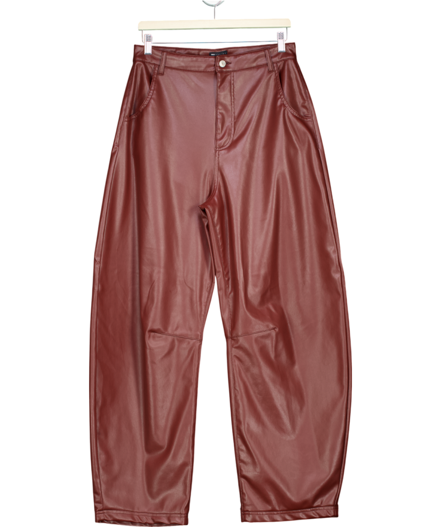 ASOS Red High Rise Faux Leather Barrel Leg Trouser In Burgundy UK 12