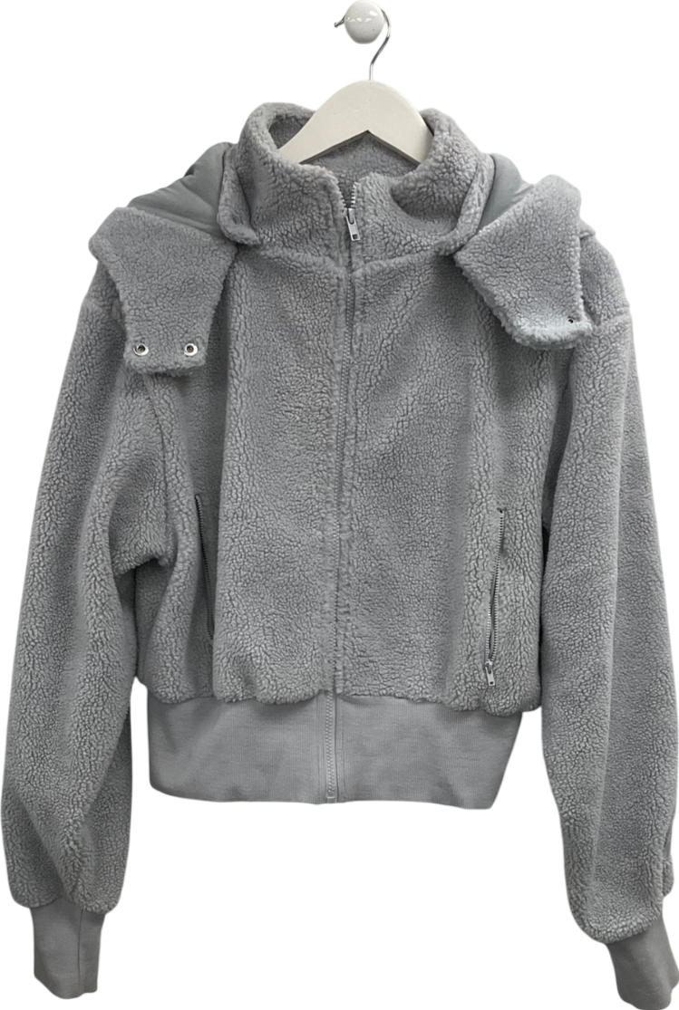 Fashion Nova Grey Sherpa Bomber Jacket UK M