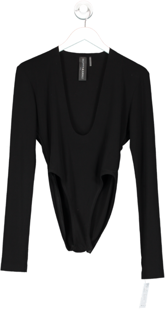 Norma Kamali Black Long Sleeve Deep U Neck Bodysuit UK XS