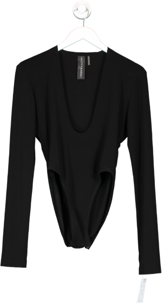 Norma Kamali Black Long Sleeve Deep U Neck Bodysuit UK XS