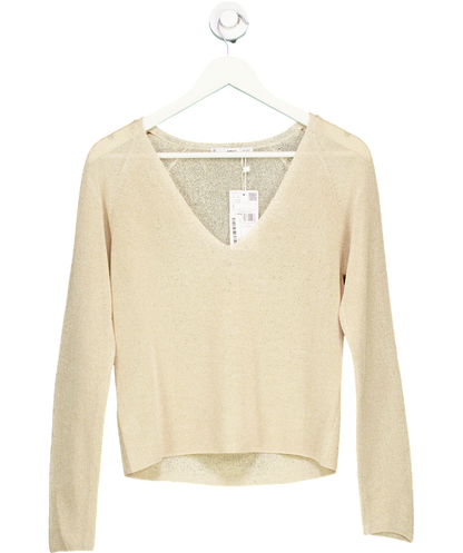 MANGO Gold metallic V-neck Lurex Sweater UK S