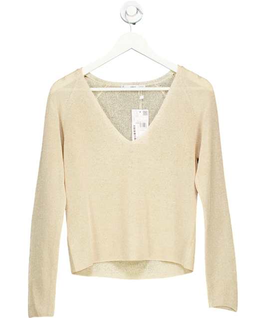 MANGO Gold metallic V-neck Lurex Sweater UK S