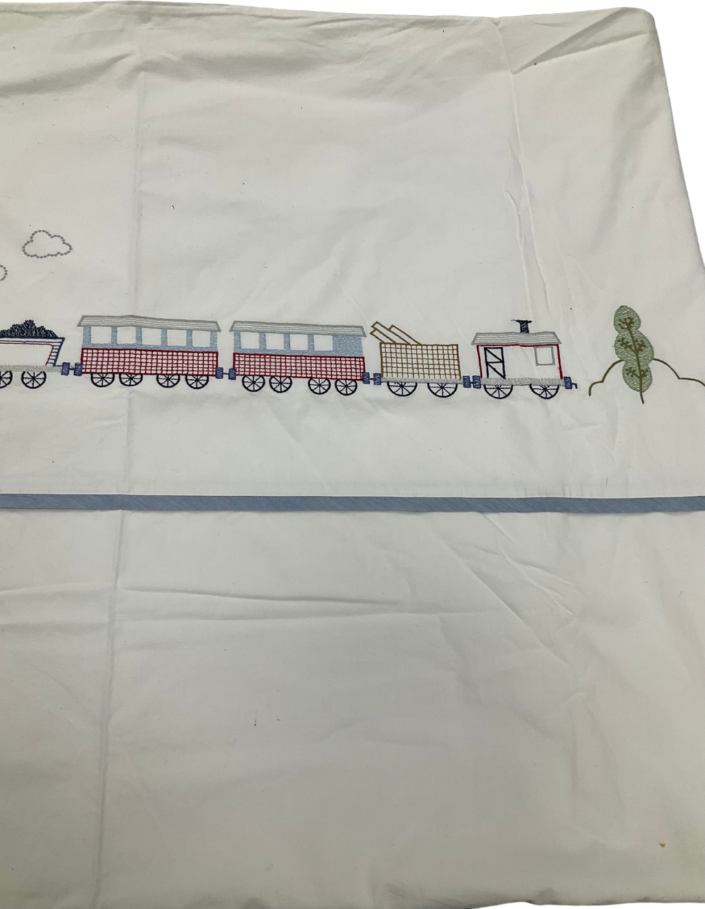 The White Company White Train Embroidered Cotton Bed Sheets - Single Bed One Size