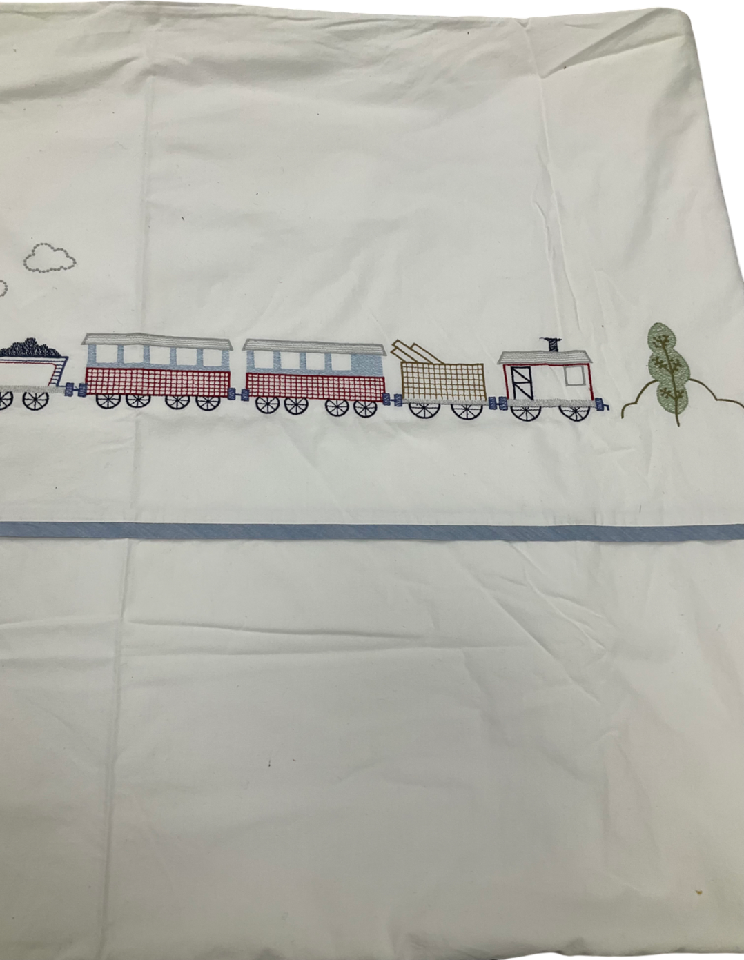 The White Company White Train Embroidered Cotton Bed Sheets - Single Bed One Size