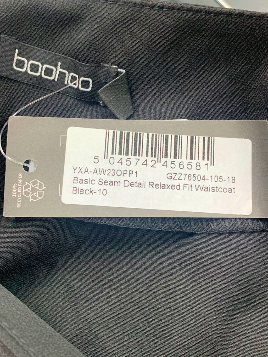 Boohoo Black Basic Seam Detail Relaxed Fit Waistcoat UK 10