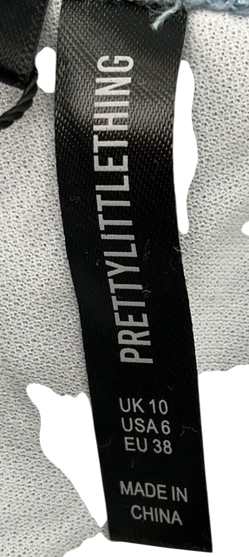 PrettyLittleThing Dusty Blue Gold Trim Asymmetric Swimsuit UK 10