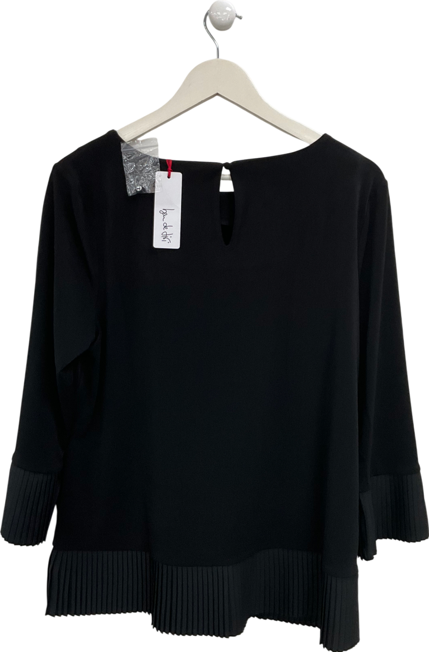 Ben De Lisi Black Pleated Hem And Cuff Long Sleeve Top UK L