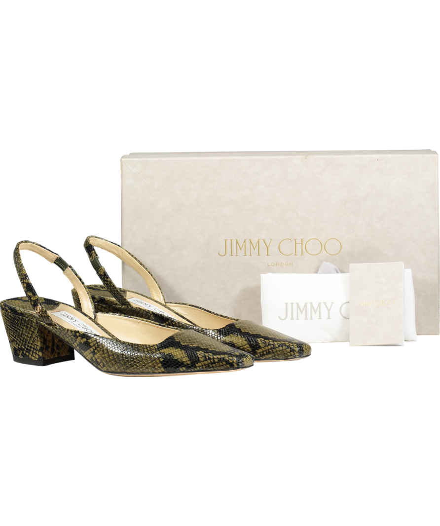 Jimmy Choo Green Snake Print Leather Pumps UK 7 EU 40 👠