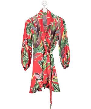 Eschel Red Palm Leaf Print Wrap Dress UK S