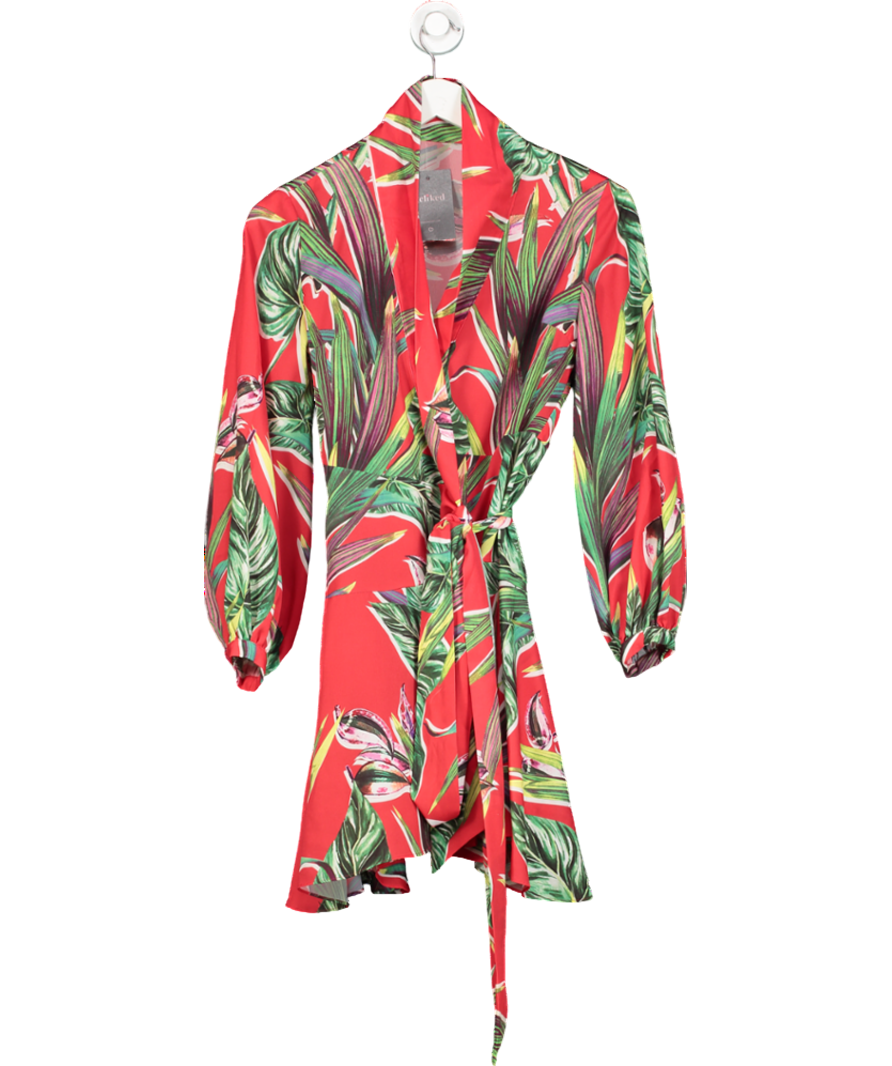 Eschel Red Palm Leaf Print Wrap Dress UK S
