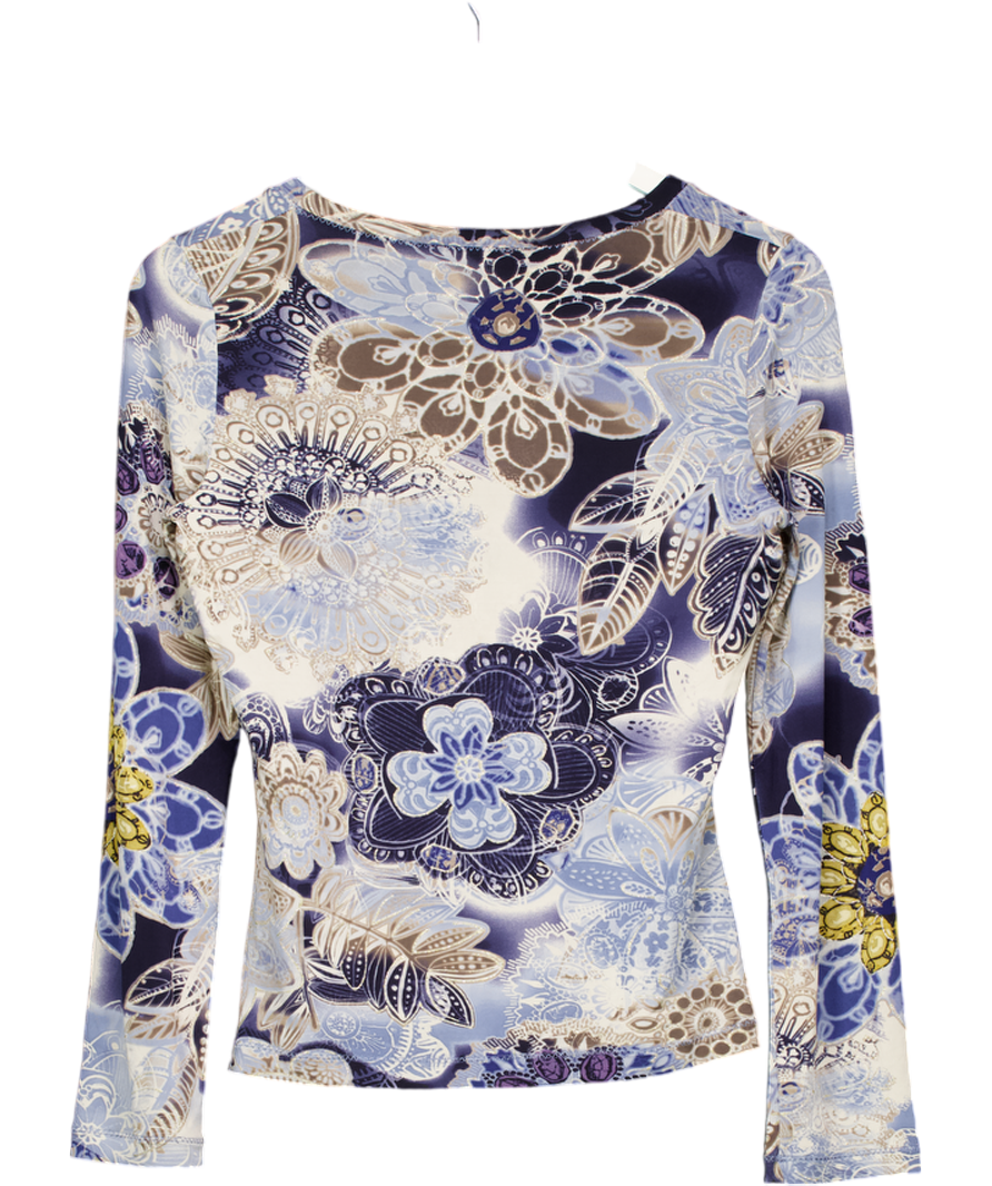 Roberto Cavalli Blue Class Vintage Floral Lace Top UK S