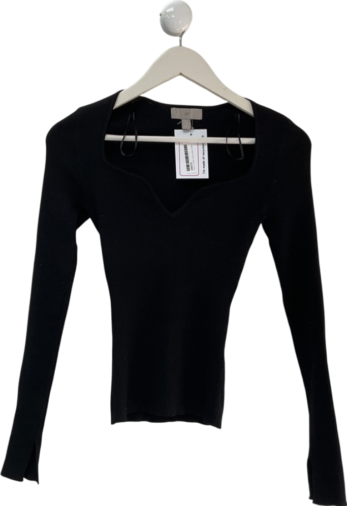 H&M Black Rib-knit Sweetheart-neck Top UK XS