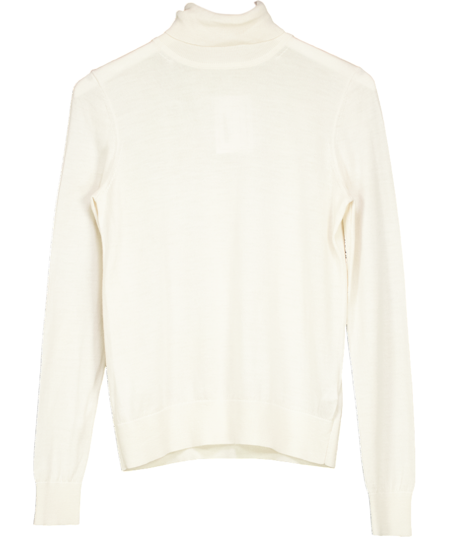 M&S Cream Pure Merino Wool Roll Neck Jumper UK 8