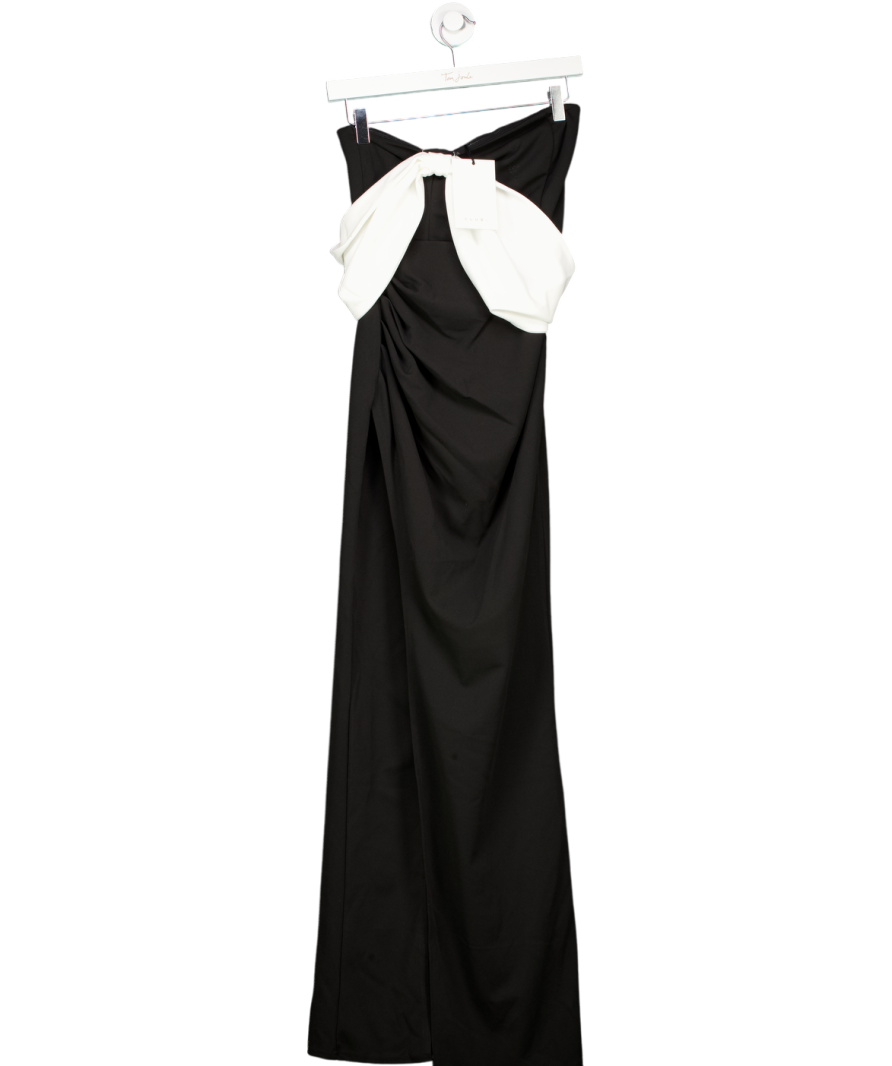 Club L Eva Black & White Bardot Bow Detail Maxi Dress With Thigh Split UK 6