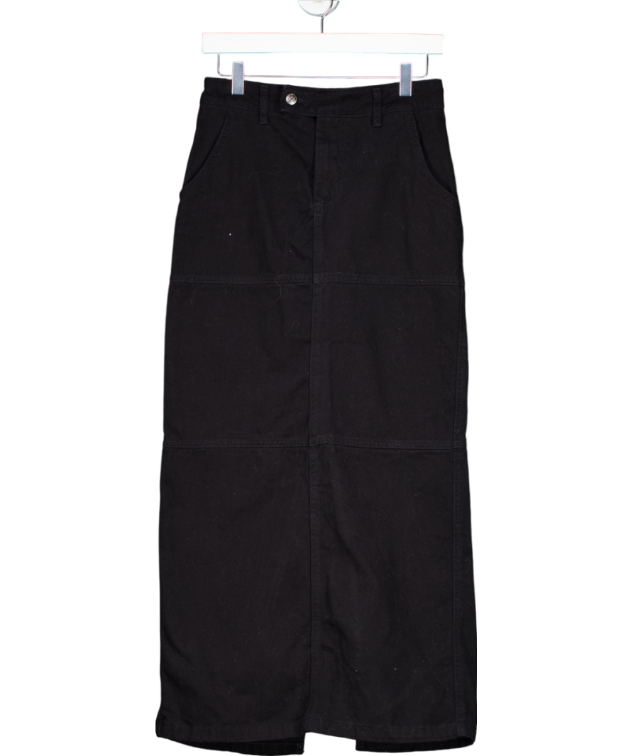 NA-KD Black Denim Slit Maxi Skirt UK 6