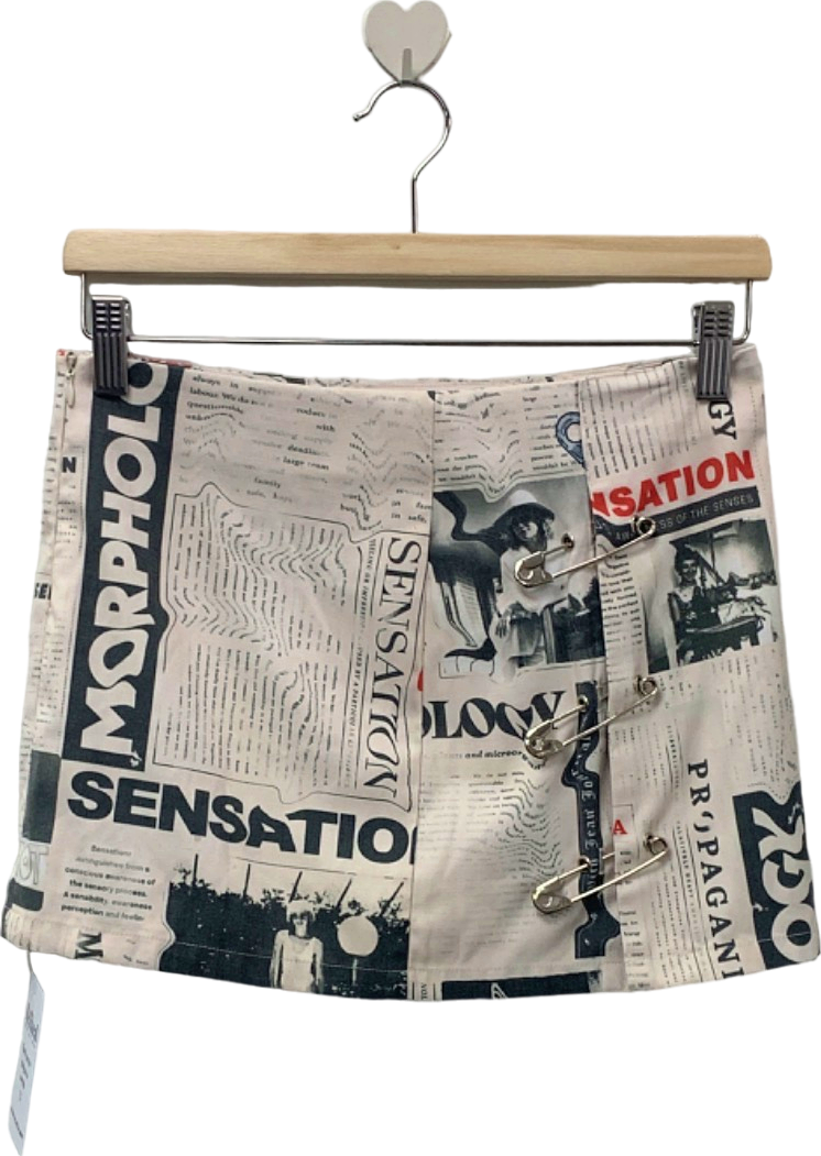 With Jean White News Print Skirt XS