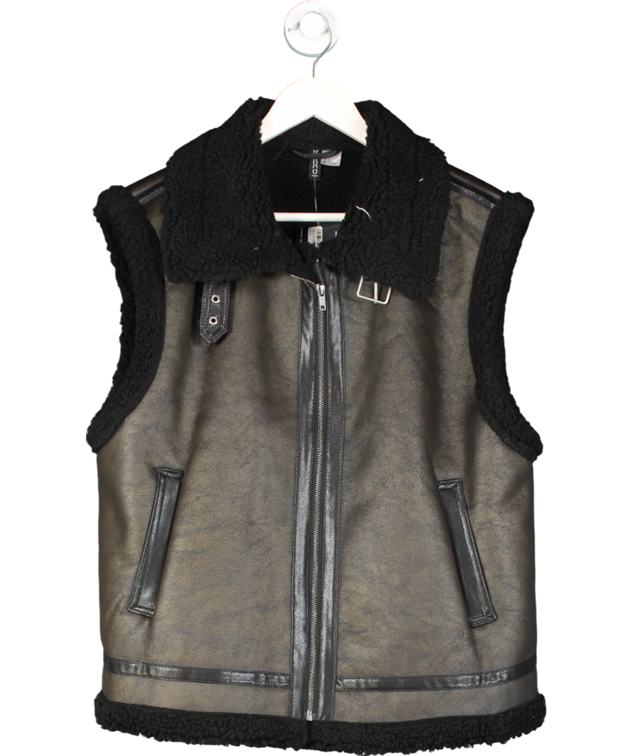 H&M Black Faux Leather & Shearling Gilet UK L