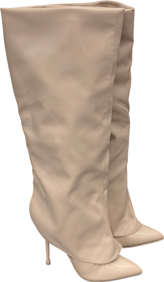 Public Desire Nude All Yours Pointed Toe Stiletto Fold Over Knee High Boots UK 3 EU 36 👠