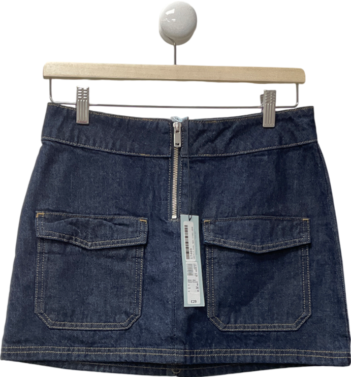 River Island Blue Denim Pocket Front Mini Skirt UK 8