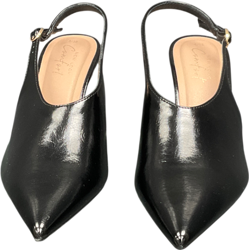 New Look Black High Vamp Faux Leather Slingback Heels UK 5 EU 38 👠
