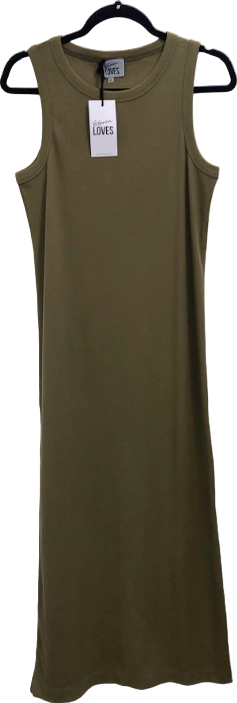 Eleven  Loves Khaki IZZY RIB JERSEY Midi Dress UK M