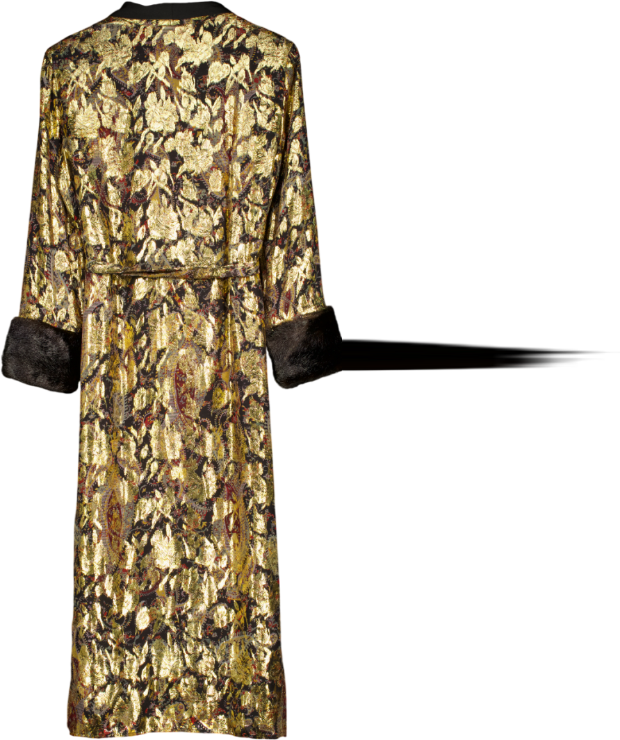 ZARA Metallic Shiny Silk Jacquard Kimono,with Fur Cuff UK S