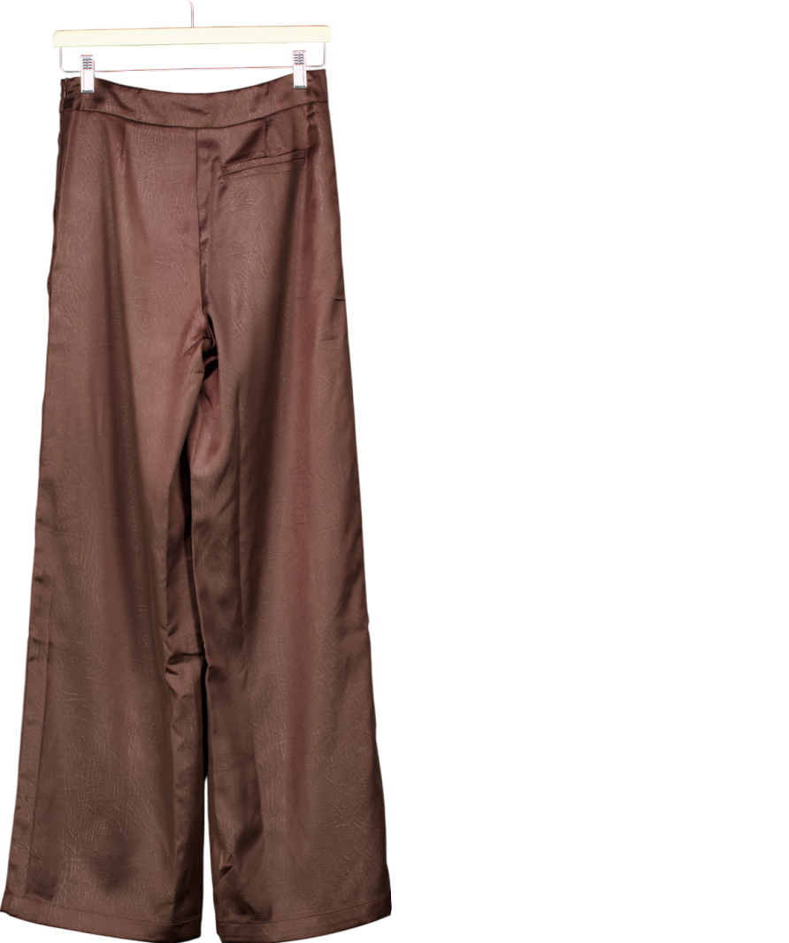 Warehouse Brown Crackled Satin High Waisted Wide Leg Trousers UK 8