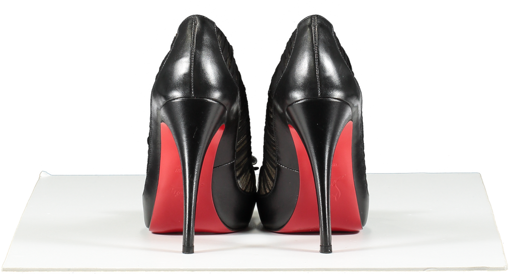 Christian Louboutin Black Leather/chiffon Angelique 100 Peep Toe Pumps UK 3 EU 36 👠