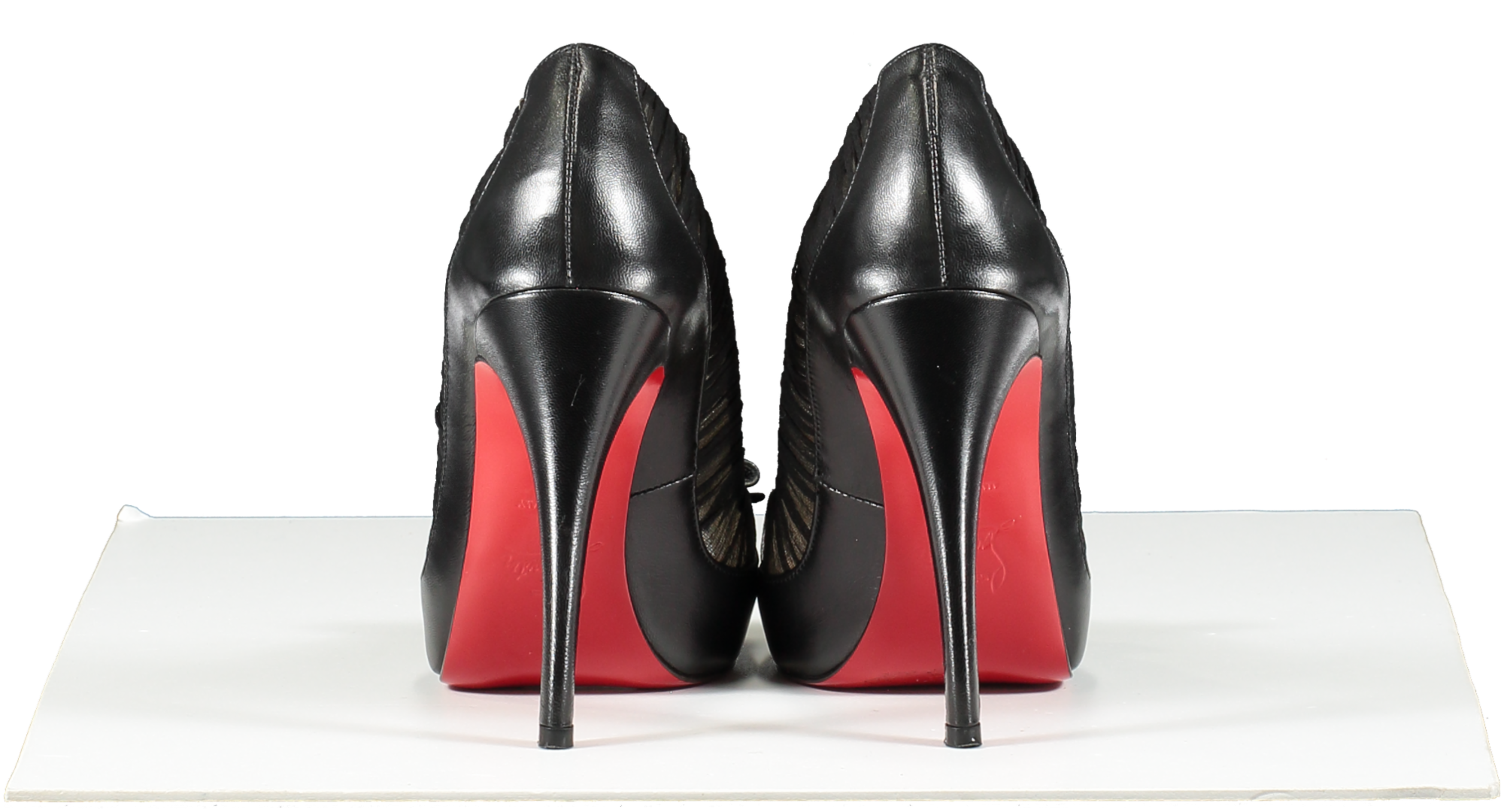 Christian Louboutin Black Leather/chiffon Angelique 100 Peep Toe Pumps UK 3 EU 36 👠