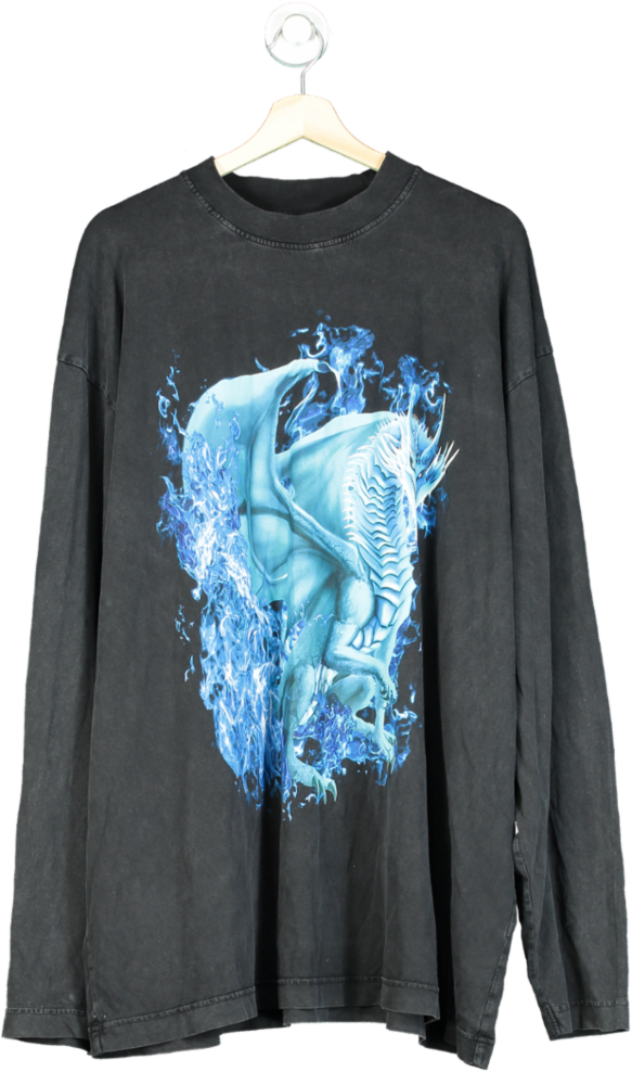 Black Blue Dragon Graphic Long Sleeve T-Shirt UK XL