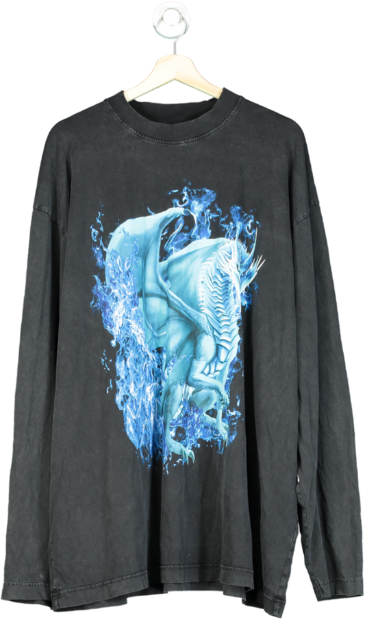 Black Blue Dragon Graphic Long Sleeve T-Shirt UK XL