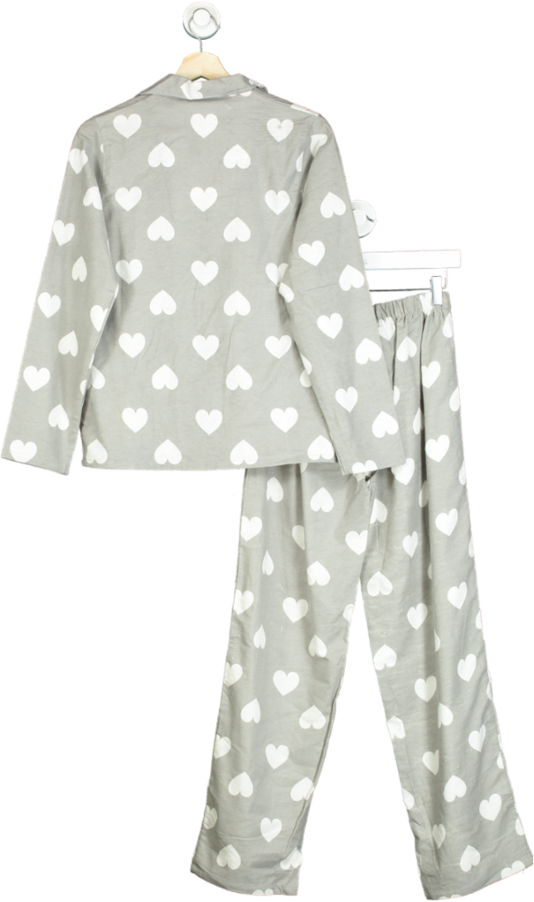 Grey Heart Print Brushed Cotton Pyjamas in gift bag UK 20-22