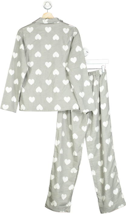 Grey Heart Print Brushed Cotton Pyjamas in gift bag UK 20-22