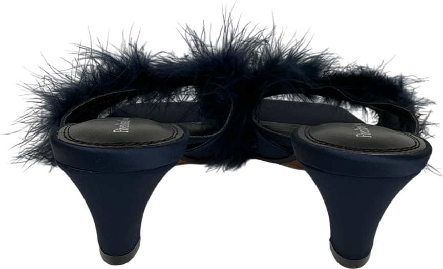 River Island Blue Feather Kitten Heel Mules UK 7 EU 40 👠