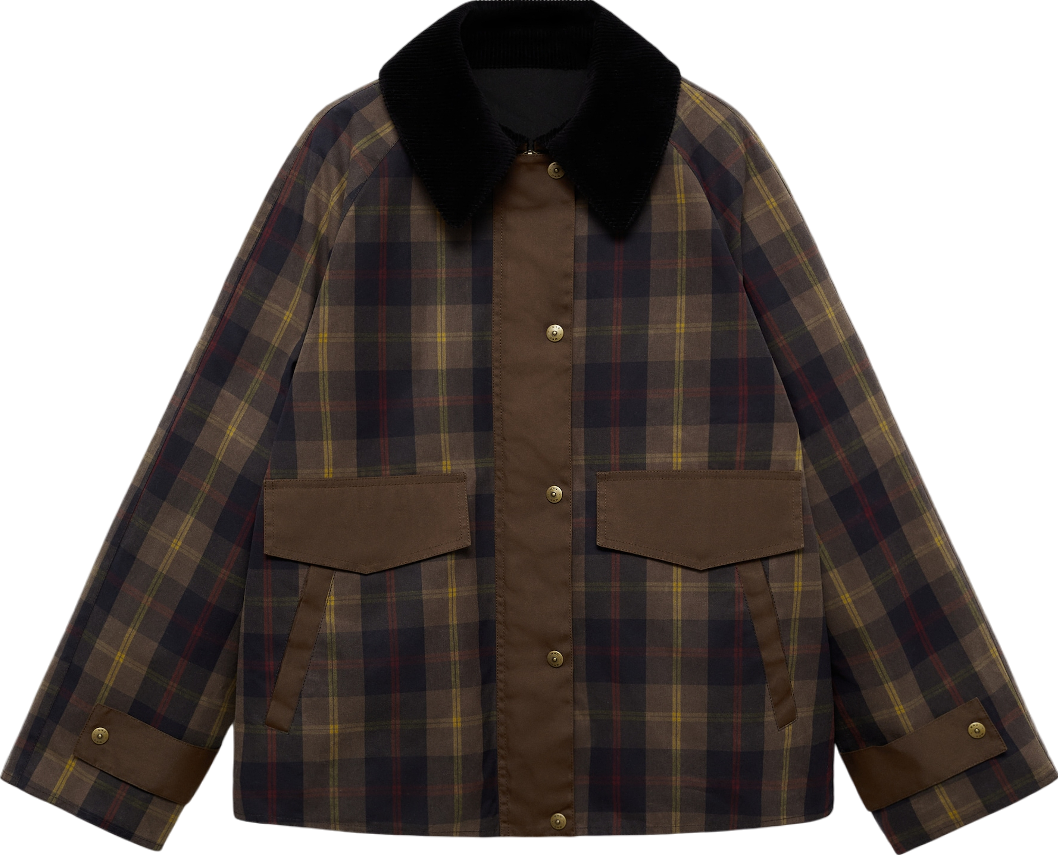 MANGO Green Check Parka With Contrasting Neck UK L