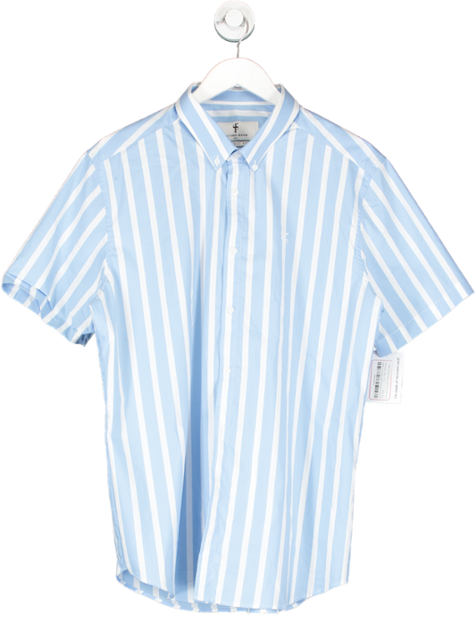 Father Sons Blue Classic Deckchair Woven Stripe Short Sleeve Shirt UK XL