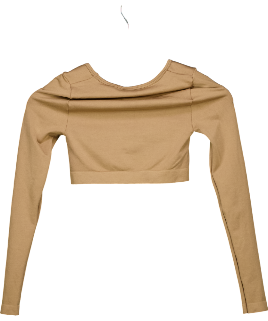 Oner Active Brown Effortless Long Sleeve Crop Top With Square Neck UK S