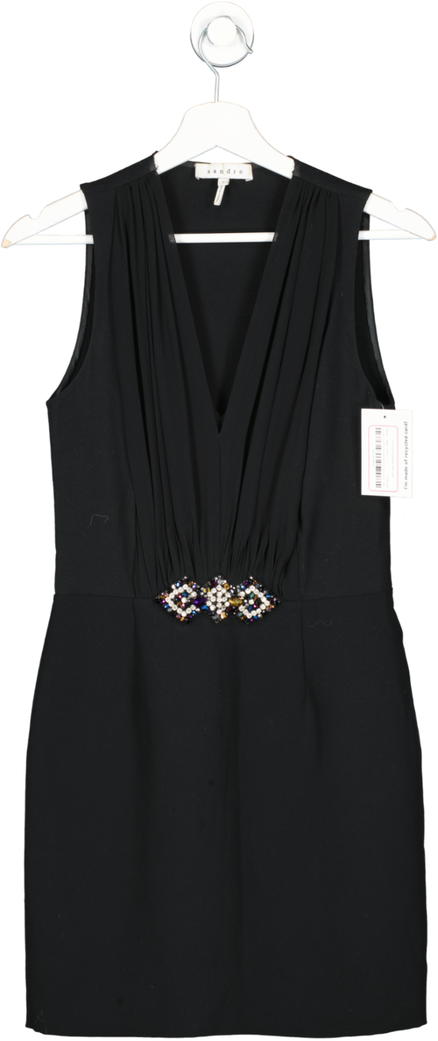 Sandro Black Romaine Embellished Midi Dress UK 8