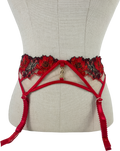 Ann Summers Red Caged Rose Floral Print Embroidery Suspender Belt UK S