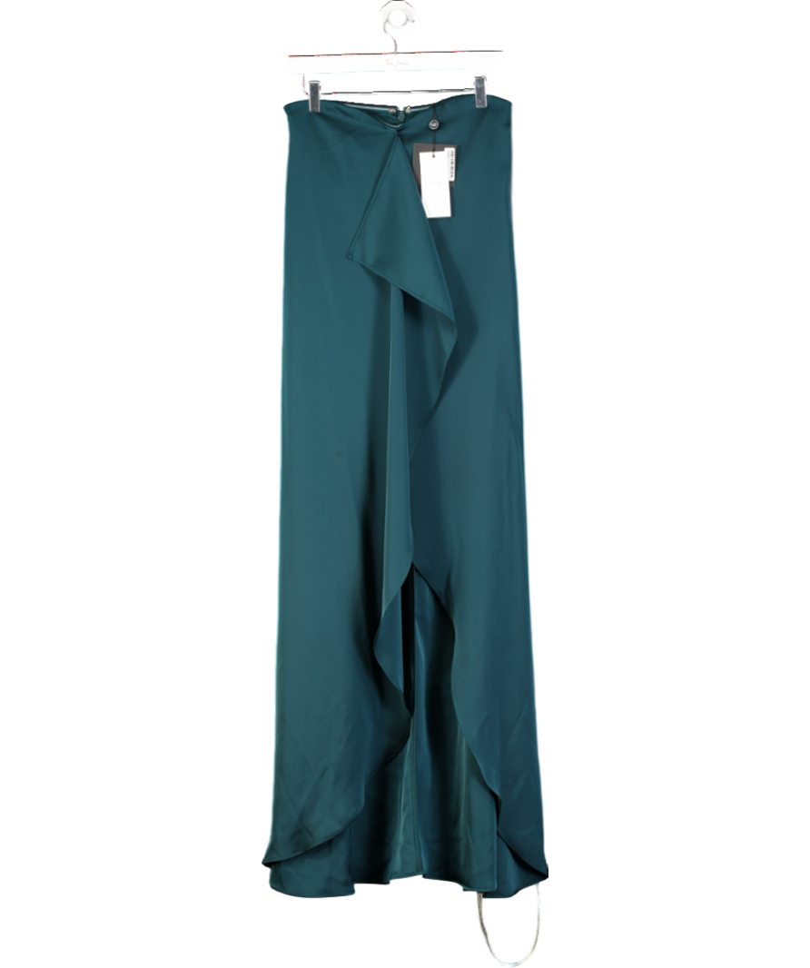 CLUB L Bottle Green Strapless Split Maxi Dress With Ruffles UK 6