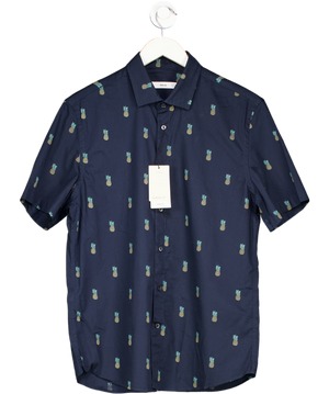 MANGO Navy Blue Shirt With Pineapple Print UK S