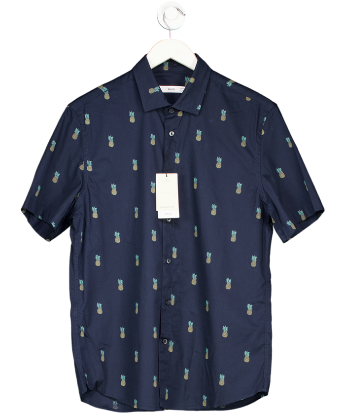 MANGO Navy Blue Shirt With Pineapple Print UK S