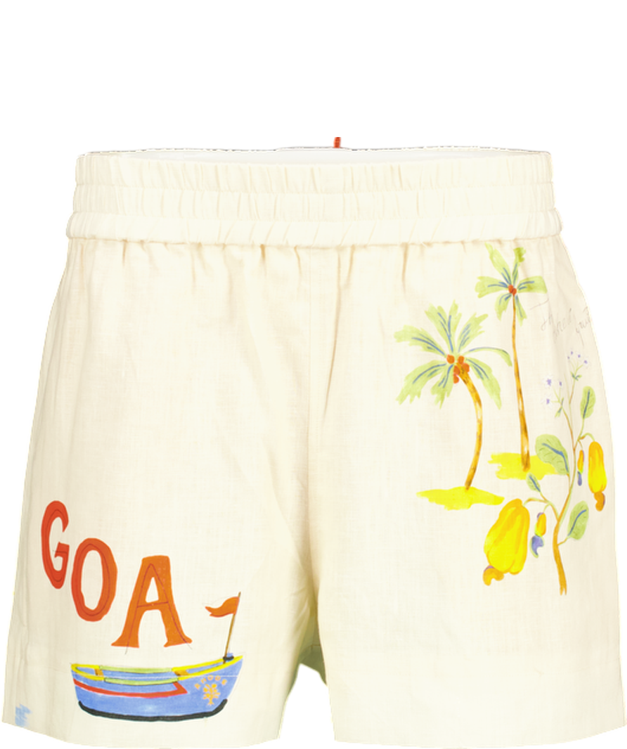 Rhode Resort Cream Kina "Goa" Printed Linen Shorts UK L