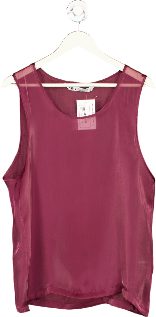 ZARA Burgundy Sleeveless Sheer Top UK M