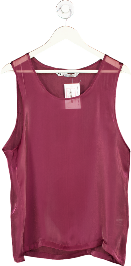 ZARA Burgundy Sleeveless Sheer Top UK M