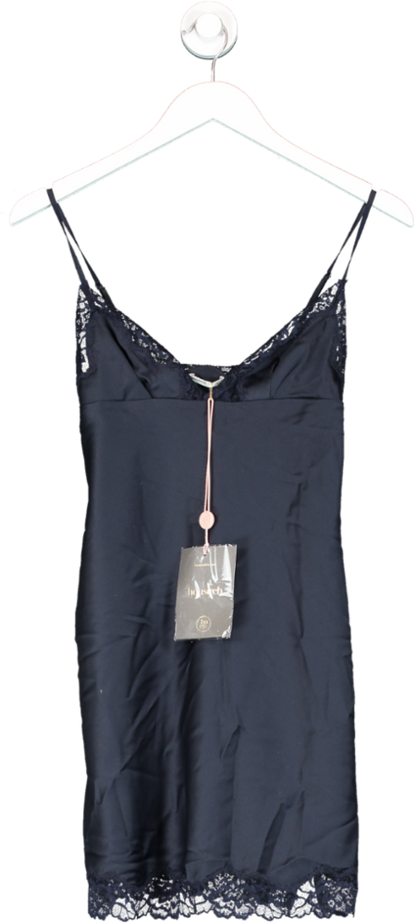House of CB Blue Soraya Navy Satin Slip Dress With Detachable Corset UK S