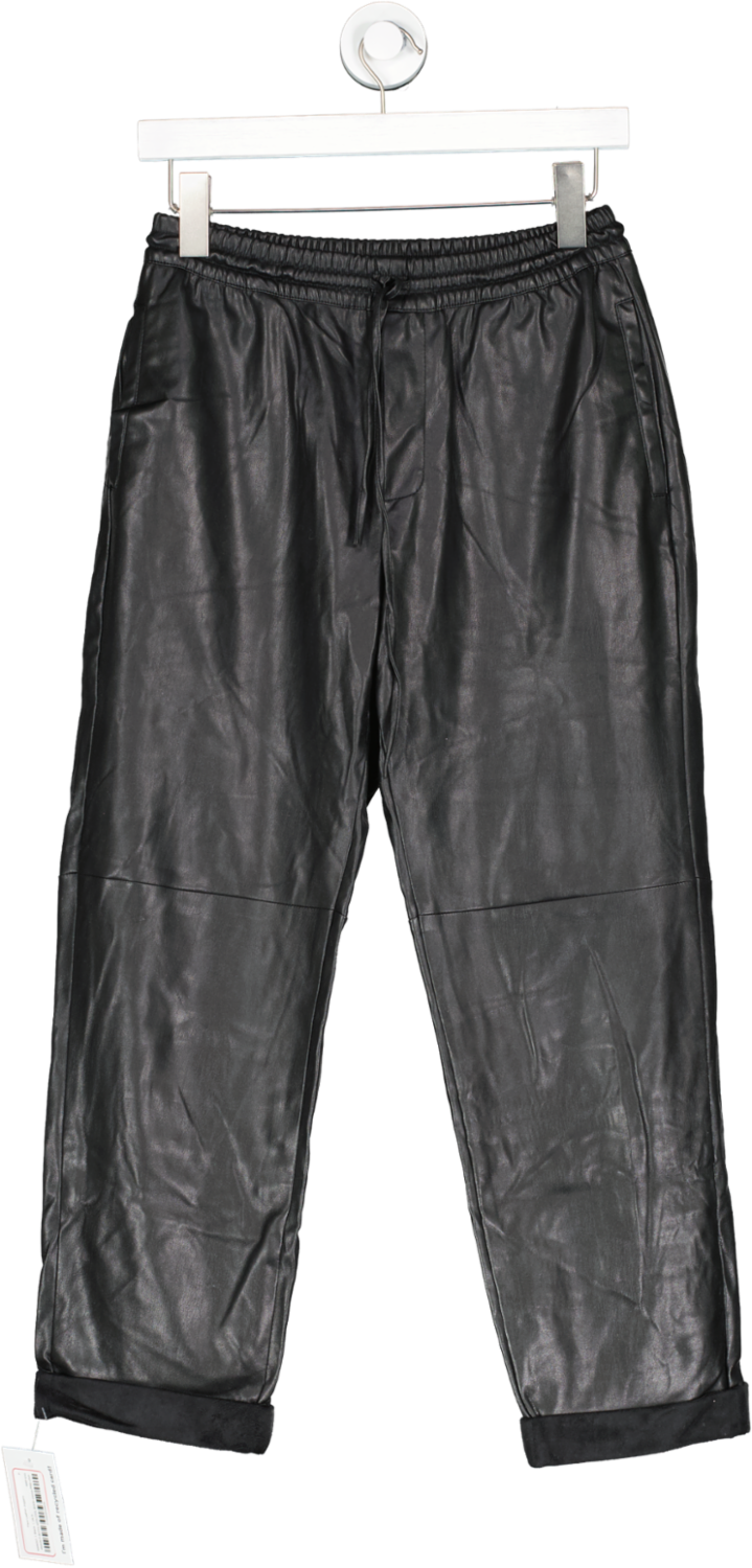 MANGO Black Faux Leather Joggers UK S